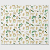 Oerwoud Wild Animal Pattern Elegant Gold Green Cadeaupapier (Vlak)