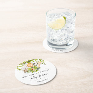 Oerwoud Wilde Baby Dieren Tropisch Baby shower Ronde Kartonnen Onderzetter