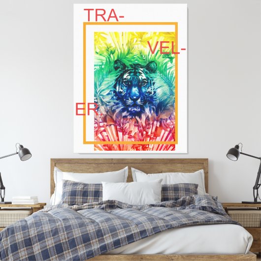 Oerwoud Wilde tijger Tropische bladeren Canvas Afdruk (Insitu (Slaapkamer))