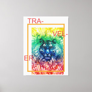 Oerwoud Wilde tijger Tropische bladeren Canvas Afdruk