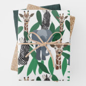 Oerwoud Zebra Elephant Giraffe Safari Animals Inpakpapier Vel (In situ)