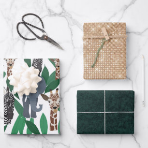 Oerwoud Zebra Elephant Giraffe Safari Animals Inpakpapier Vel