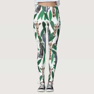 Oerwoud Zebra Elephant Giraffe Safari Animals Leggings