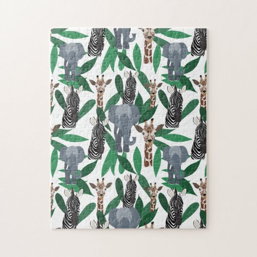 Oerwoud Zebra Elephant Giraffe Safari Animals Legpuzzel (Verticaal)