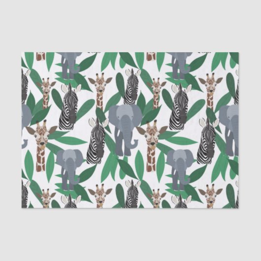 Oerwoud Zebra Elephant Giraffe Safari Animals Tissuepapier (Voorkant)