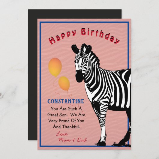 Oerwoud Zebra Happy Birthday Kaart (Voorkant / Achterkant)