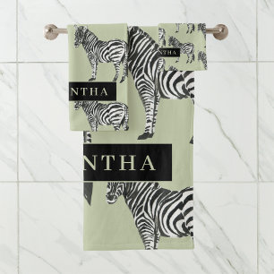 Oerwoud Zebra Wilde Patroon & Aangepaste Naam Bad Handdoek