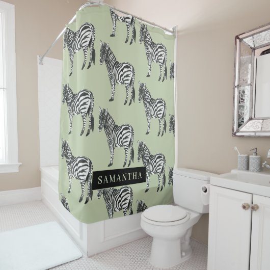 Oerwoud Zebra Wilde Patroon & Aangepaste Naam Douchegordijn (In situ)