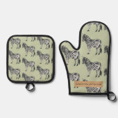 Oerwoud Zebra Wilde Patroon & Aangepaste Naam Ovenwant & Pannenlap Set (Voorkant)