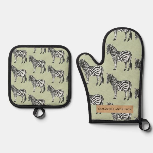 Oerwoud Zebra Wilde Patroon & Aangepaste Naam Ovenwant & Pannenlap Set (Voorkant)