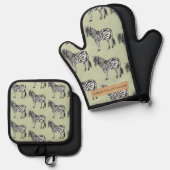 Oerwoud Zebra Wilde Patroon & Aangepaste Naam Ovenwant & Pannenlap Set (Voorkant / Achterkant)