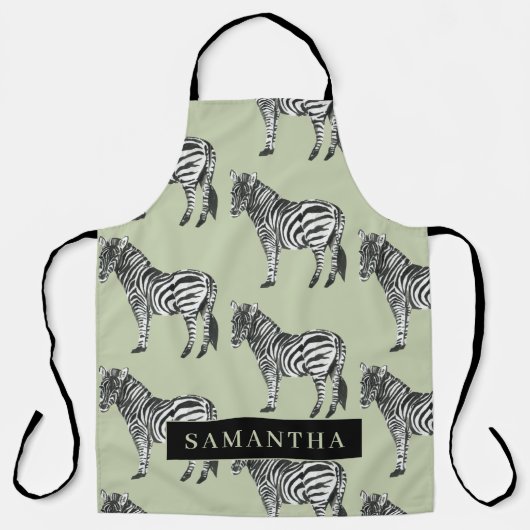 Oerwoud Zebra Wilde Patroon & Aangepaste Naam Schort (Voorkant)