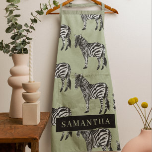 Oerwoud Zebra Wilde Patroon & Aangepaste Naam Schort