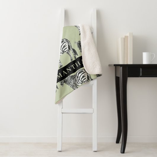 Oerwoud Zebra Wilde Patroon & Aangepaste Naam Sherpa Deken (In situ)
