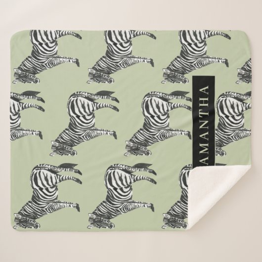 Oerwoud Zebra Wilde Patroon & Aangepaste Naam Sherpa Deken (Voorkant (horizontaal))