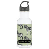 Oerwoud Zebra Wilde Patroon & Aangepaste Naam Waterfles (Voorkant)