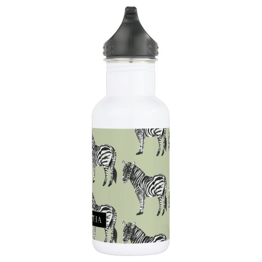 Oerwoud Zebra Wilde Patroon & Aangepaste Naam Waterfles (Rechts)