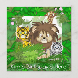 Oerwoud ZOO Chld's Birthday Pa uitnodigingen NEUTR