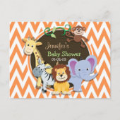 Oerwouden Baby shower; Oranje en witte Chevron Uitnodiging Briefkaart (Voorkant)