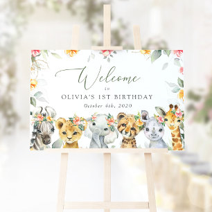 Oerwouden, bloemen, eerste verjaardag welkom poster