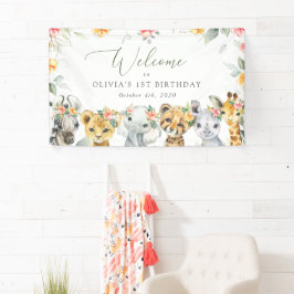 Oerwouden, bloemen, eerste verjaardag welkom spandoek