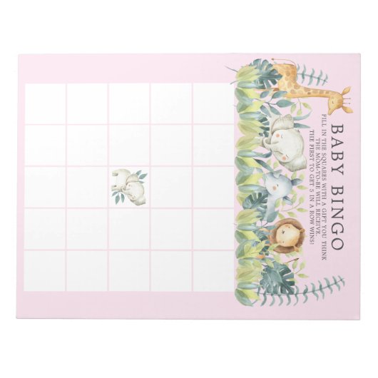 Oerwouden Dieren Baby shower Bingo Game Notitieblok (Voorkant)