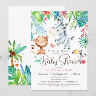 Oerwouden Dieren Baby shower Uitnodiging, Jongen o Kaart