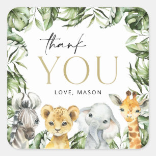 Oerwouden dieren, Safari, Wild One, Eerste Dag Vierkante Sticker