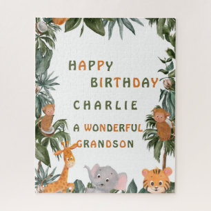 Oerwouden dieren Tropische lekkages Happy Birthday Legpuzzel