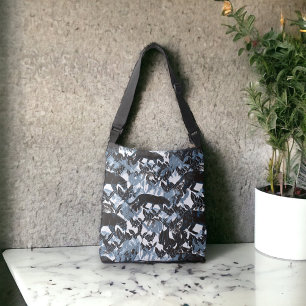 Oerwouden luipaarden in het zwart met blauw grijs crossbody tas