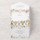 Oerwouden, safari, bloemen, eerste verjaardag all in one uitnodiging (Buitenkant)