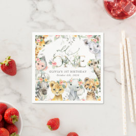 Oerwouden, safari, bloemen, eerste verjaardag servet