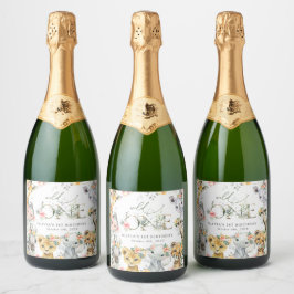 Oerwouden, safari, bloemen, eerste verjaardag sparkling wijnetiket