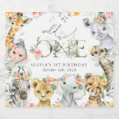 Oerwouden, safari, bloemen, eerste verjaardag sparkling wijnetiket (Enkel label)