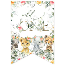 Oerwouden, safari, bloemen, eerste verjaardag vlaggetjes