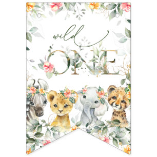 Oerwouden, safari, bloemen, eerste verjaardag vlaggetjes
