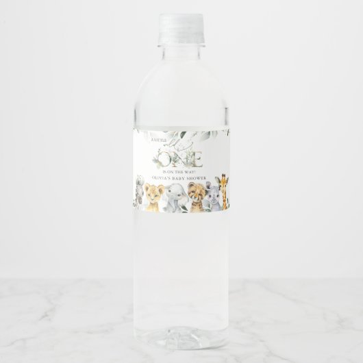 Oerwouden, Safari, Wild One, Baby shower Waterfles Etiket (Voorkant)