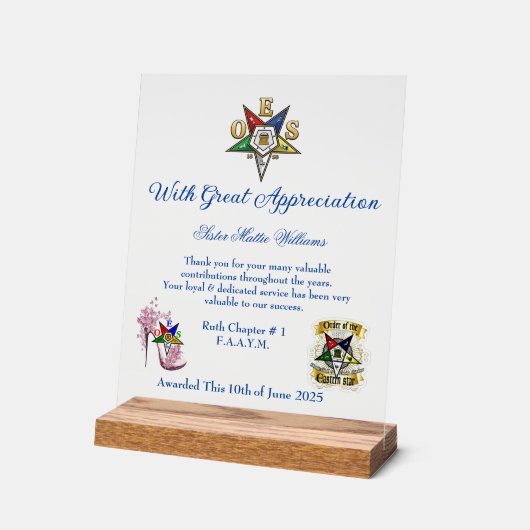 OES Appréciation Award Symbole acrylique (Angle)