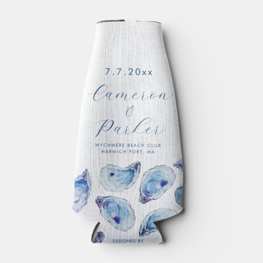 Oester Blauw Waterverf Bruiloft Favor Flesjeskoeler (Voorkant)