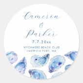 Oester Blauw Waterverf Bruiloft Favor Ronde Sticker (Voorkant)