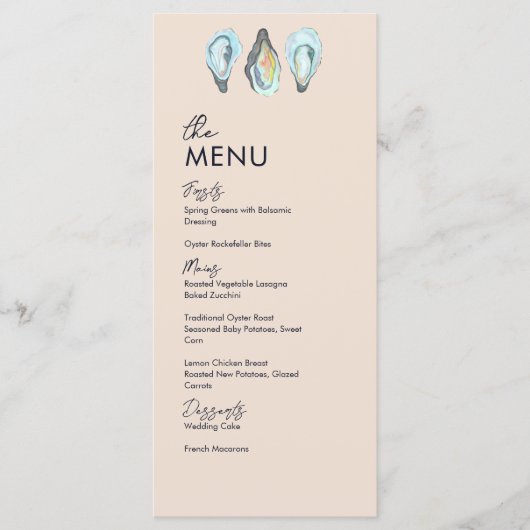 Oester Roast Kust Zeevruchten Trouwdiner Menu (Voorkant)