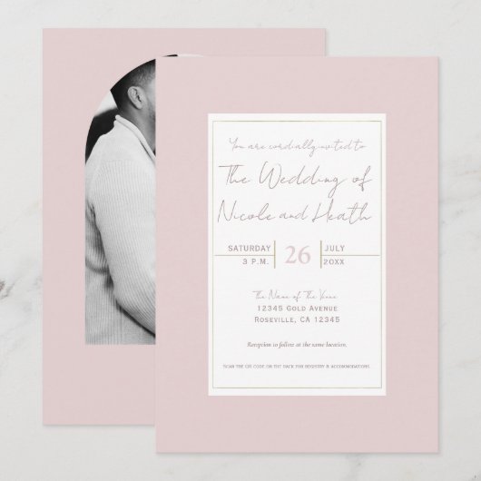 Oesterroze & Gouden Moderne Minimalistische Trouwd Kaart (Voorkant / Achterkant)