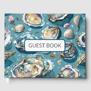 Oesters Clams schelpen Patroon Blauw Gastenboek