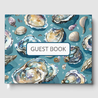 Oesters Clams schelpen Patroon Blauw Gastenboek