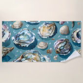 Oesters Clams schelpen Patroon Blauw Strandlaken (Voorkant)