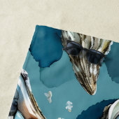 Oesters Clams schelpen Patroon Blauw Strandlaken (In situ)