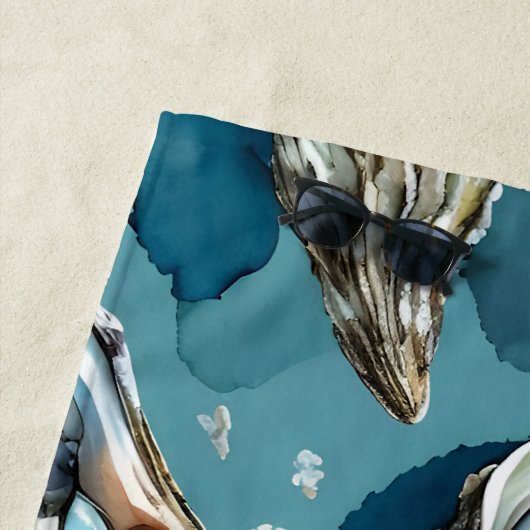 Oesters Clams schelpen Patroon Blauw Strandlaken (In situ)