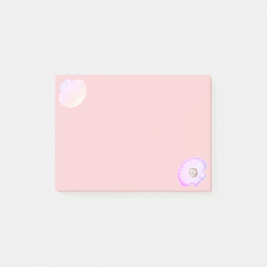Oesterschaal met peren op lichtkoraal roze post-it® notes (Voorkant)