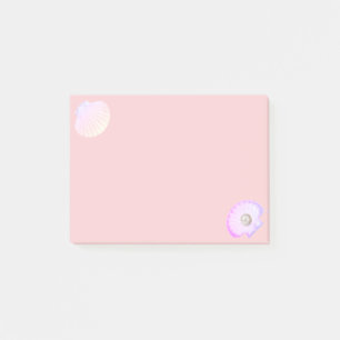Oesterschelp met parel op licht koraalroze post-it® notes