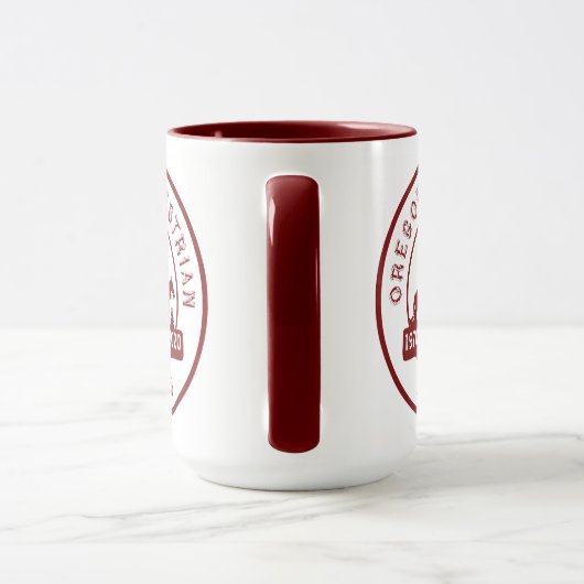 OET-Mok met 50-jarige logo maroon en wit Mok (Handvat)